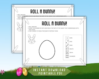 Roll a Bunny Easter Dice Game, Printable Easter Activity for Kids, Fun Easter Family Game.  Great for parties, family fun and school.