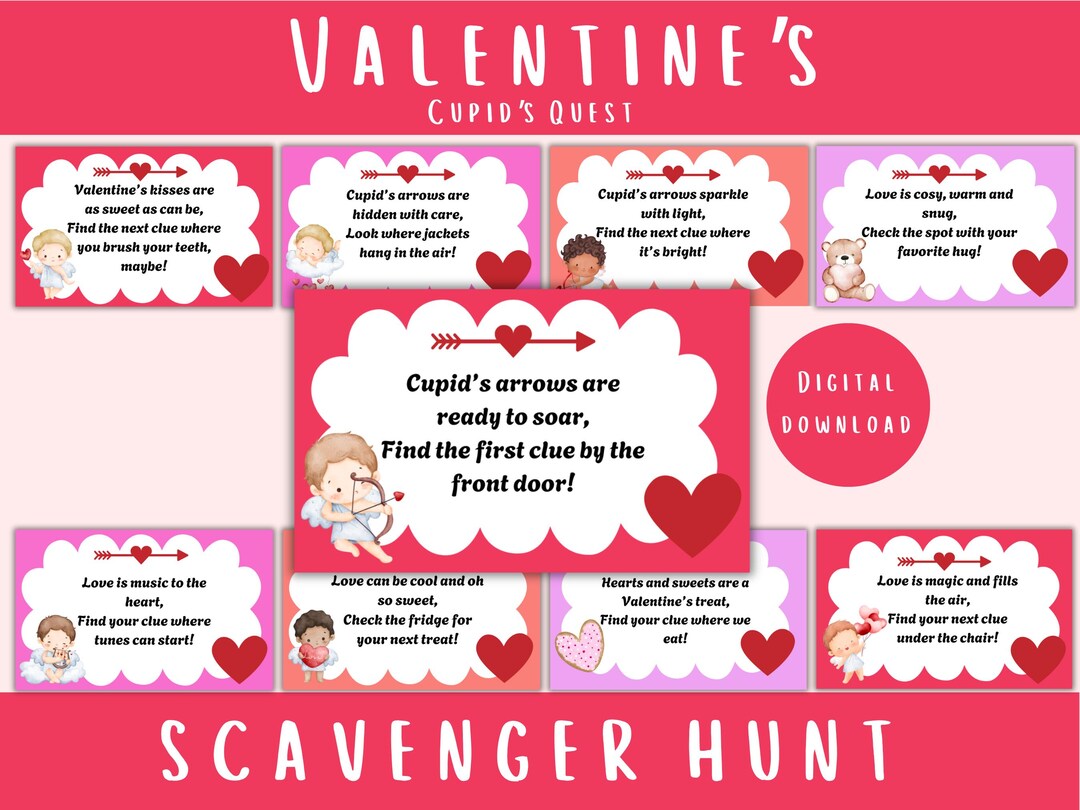 Valentines Day Scavenger Hunt Printable - Indoor Treasure Hunt for Kids ...