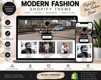 Tema moderno para Shopify para comércio eletrônico | Loja de roupas e acessórios | Modelo de loja online responsivo