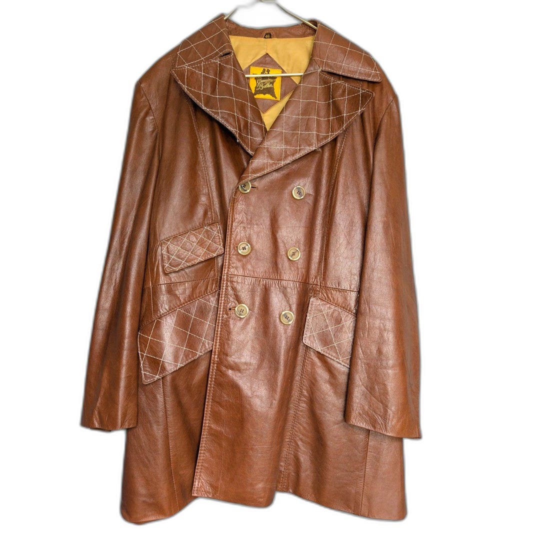 Vintage Japanese Leather Coat: Double Breasted 46" Chest - Etsy