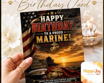 PRINTABLE Proud Marine Birthday Card | Patriotic Greeting Card | INSTANT DOWNLOAD