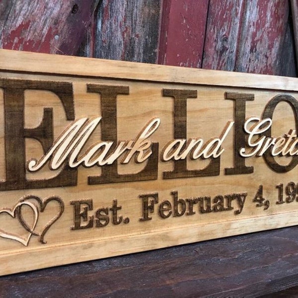 Wedding Gift for Couple Personalized Name Sign for New Home Carved Wood Sign with Date Custom Anniversary Present for Him or Her