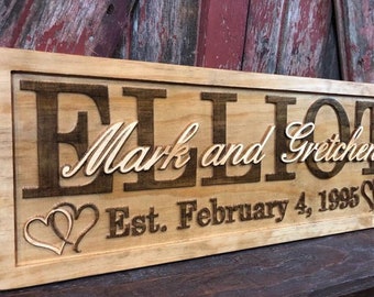 Personalized Wedding Gift, Carved Wood Name Sign, Anniversary Gift