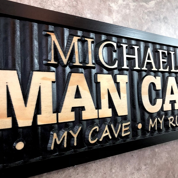 Personalized Man Cave Sign Custom Man Cave Name Sign for Bar Game Poker Billiard Room My Cave Rules Christmas Father's Day Gift for Dad Him