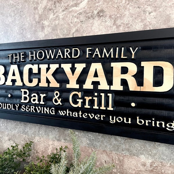 Custom Bar & Grill Sign Personalized Backyard Sign Custom Wood Name Sign Patio Deck Sign Birthday Fathers Day Gift for Dad Backyard Decor