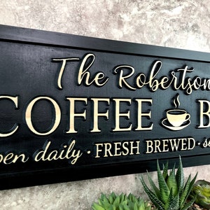 Personalized Coffee Bar Sign Custom Coffee Name Sign Home Kitchen Decor Sign Fresh Brewed Birthday Gift for Him fathers day Gift for Mom