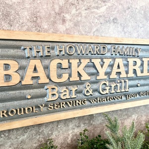 Personalized Backyard Sign Custom Bar & Grill Sign Carved Wood Metal Sign Custom Name Sign Birthday Gift Fathers Day for Dad Backyard Decor