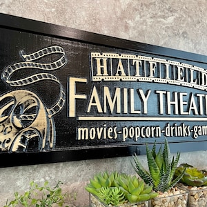 Custom Movie Theater Sign Personalized Family Theater Sign Movie Room Decor Birthday Gift for Friend Theatre Lounge Sign Gift for Dad Him