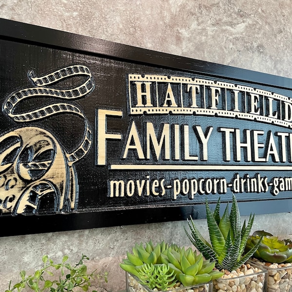 Custom Movie Theater Sign Personalized Family Theater Sign Movie Room Decor Birthday Gift for Friend Theatre Lounge Sign Gift for Dad Him
