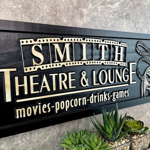 Custom Home Theater Sign Personalized Movie Theatre Room Decor Personalized Name signs for Movie Room Birthday fathers day Gift for Dad him