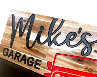 Custom Acacia Wood Jeep Garage Sign: Personalized 4x4 Adventure Decor