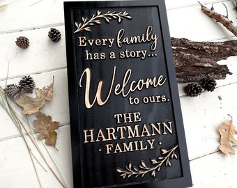 Unique Family Sign Wedding Gift for Couple Personalized Housewarming Gift for New Home Modern Farmhouse Decor Custom Welcome Gift for Friend