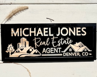 Custom Real Estate Office Sign Realtor Agent Sign Realtor Office Name Sign Thank You Gift for Realtor Fathers Day Gift for Dad Business Sign