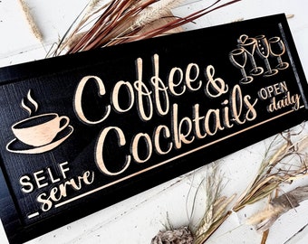 Coffee & Cocktails sign Custom Coffee Bar Sign Kitchen Decor Lounge Bar Mothers Day Gift for Mom Birthday Friend Gift coffee till cocktail