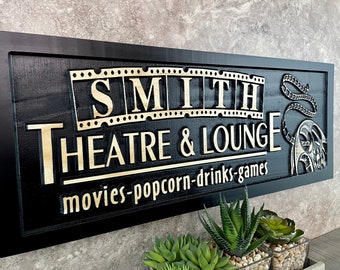 Custom Home Theater Sign Personalized Movie Theatre Room Decor Personalized Name signs for Movie Room Birthday fathers day Gift for Dad him