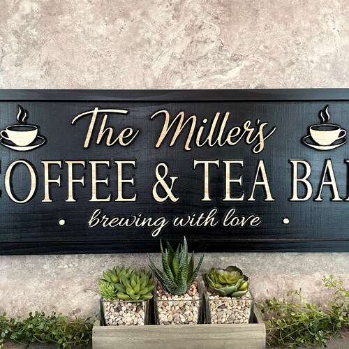 Coffee Tea Cocoa Bar Sign Custom Coffee Bar Sign Home Kitchen Etsy