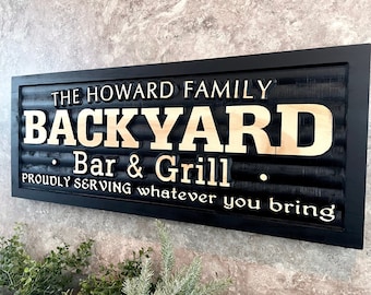 Custom Bar & Grill Sign Personalized Backyard Sign Custom Wood Name Sign Patio Deck Sign Birthday Fathers Day Gift for Dad Backyard Decor