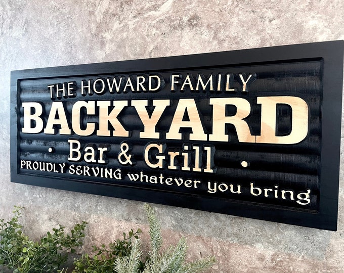 Custom Bar & Grill Sign Personalized Backyard Sign Custom Wood Name Sign Patio Deck Sign Birthday Fathers Day Gift for Dad Backyard Decor