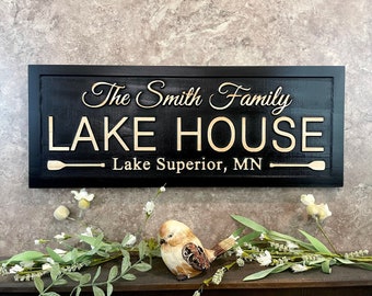 Lake House Sign Personalized Family Lake House Decor Custom Lakehouse Name Sign Cabin Lodge Signs Realtor Gift Fathers Day Gift for Dad Mom