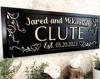 Personalized Carved Wood Wedding Sign, Last Name, Anniversary Gift