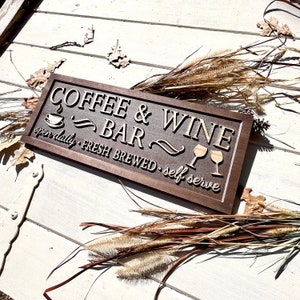 Custom Coffee Wine Bar Sign Coffee Bar Decor Wine Sign Wood coffee Sign Home Kitchen Decor Birthday Christmas Gift for Mom Fathers Day Gift