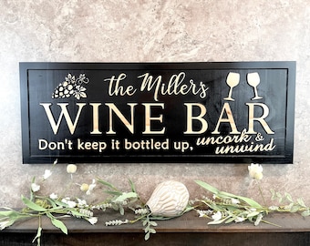 Wine Bar Sign Custom Wine Sign for home bar decor Personalized Wine Bar Gift for Friend Birthday Gift for Mom Fathers Day Gift for Dad Him