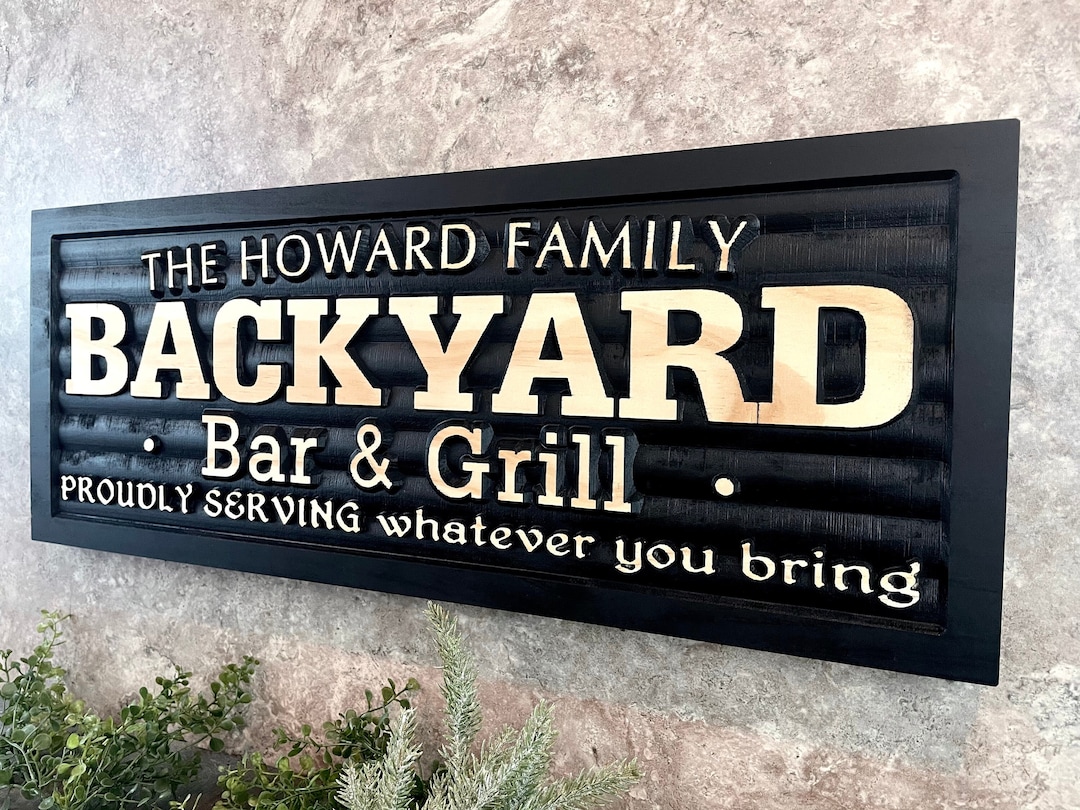 Backyard Bar & Grill Sign Personalized Backyard Sign Custom Wood Name