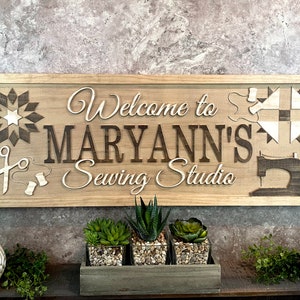Custom Sewing Room Sign Personalized Sewing and Quilting Signs Wood Name Sign Craft Quilt Sew Studio Corner Birthday Gift for Grandma Mom