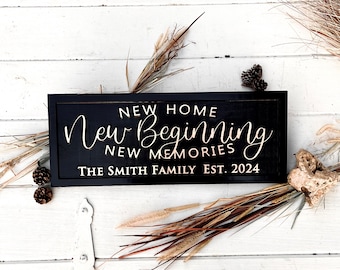 New Home New Beginning New Memories Sign Personalized Family Established Sign Custom New Home Name Sign Housewarming Wedding Gift for Couple