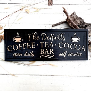 Custom Coffee Tea Cocoa Sign Coffee Bar Sign New Home Kitchen Decor Sign Birthday Christmas Gift for Mom Her Fathers day Gift for Dad Him