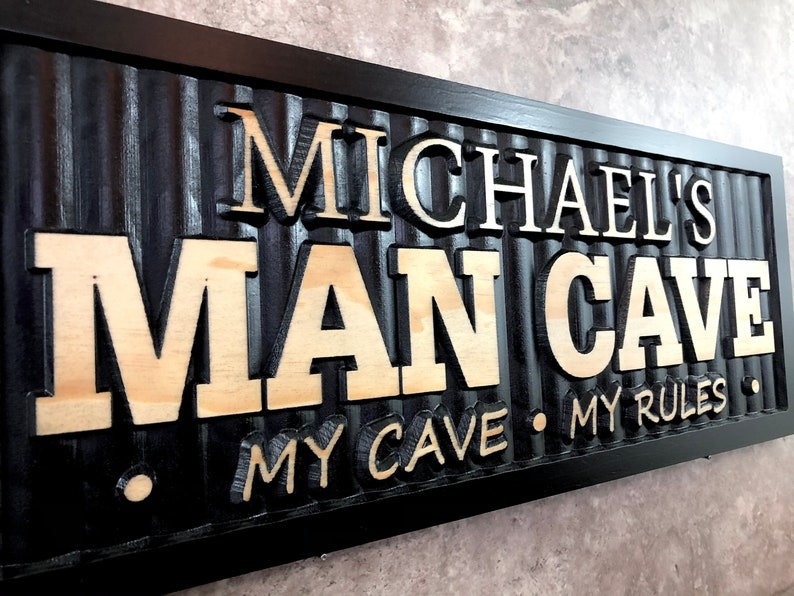 Personalized Man Cave Sign Custom Man Cave Name Sign for Bar Game Poker Billiard Room My Cave Rules Christmas Father's Day Gift for Dad Him image 1