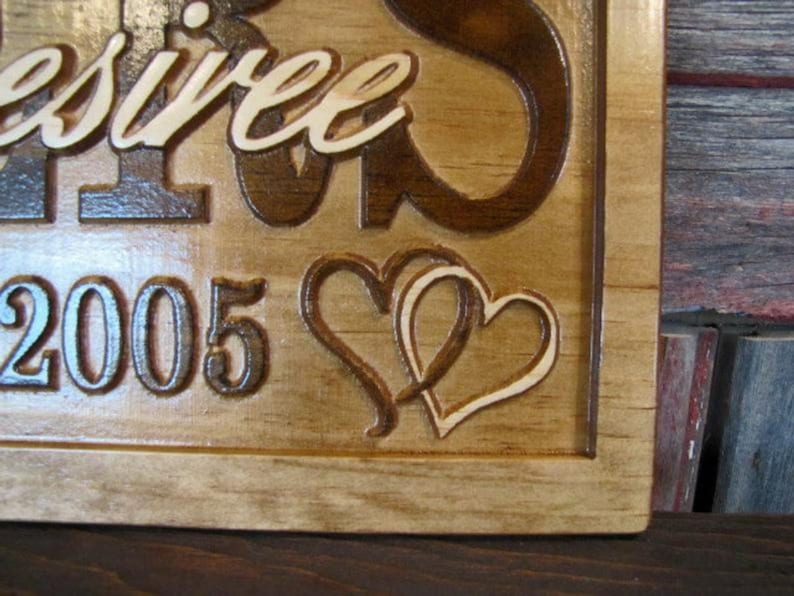 Wedding Gift for Couple Personalized Name Sign for New Home Carved Wood Sign with Date Custom Anniversary Present for Him or Her image 8