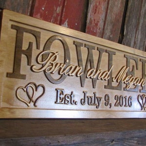 Wedding Gift for Couple Personalized Name Sign for New Home Carved Wood Sign with Date Custom Anniversary Present for Him or Her image 6