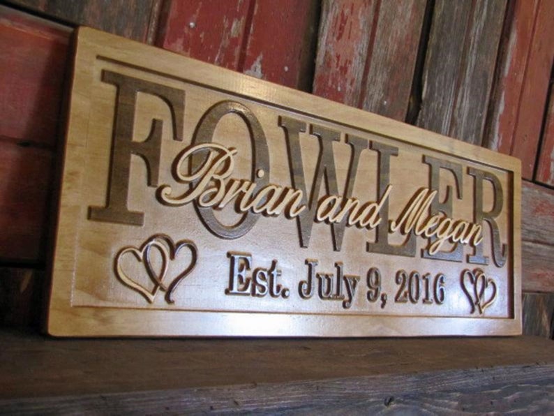 Wedding Gift for Couple Personalized Name Sign for New Home Carved Wood Sign with Date Custom Anniversary Present for Him or Her image 6