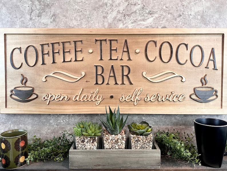 Custom Coffee Sign Coffee Tea Cocoa Bar Sign Home Kitchen Etsy