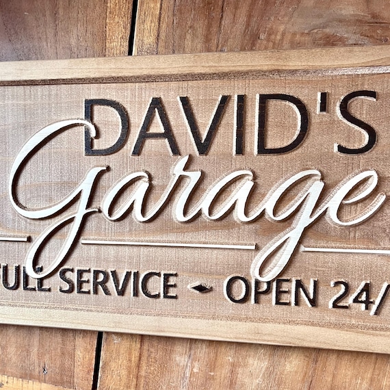 Custom Carved Wood Garage Sign, Workshop Decor