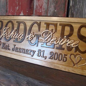 Wedding Gift for Couple Personalized Name Sign for New Home Carved Wood Sign with Date Custom Anniversary Present for Him or Her image 5