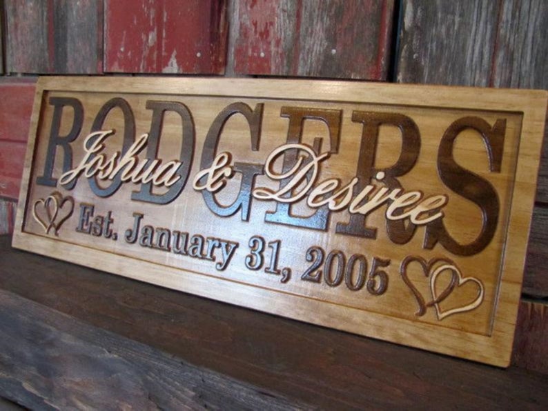 Wedding Gift for Couple Personalized Name Sign for New Home Carved Wood Sign with Date Custom Anniversary Present for Him or Her image 5