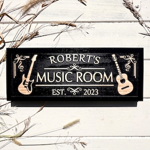 Personalized Music Room Sign Custom Studio Sign Acoustic Guitar Sign Birthday Fathers Day gift for him Dad Music Band Sign Christmas Gift