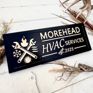 Heating and Cooling Sign HVAC Sign for Business Sign Custom Wood Name Sign Gift for Dad Birthday Gift Retirement Gift for Him Office Sign