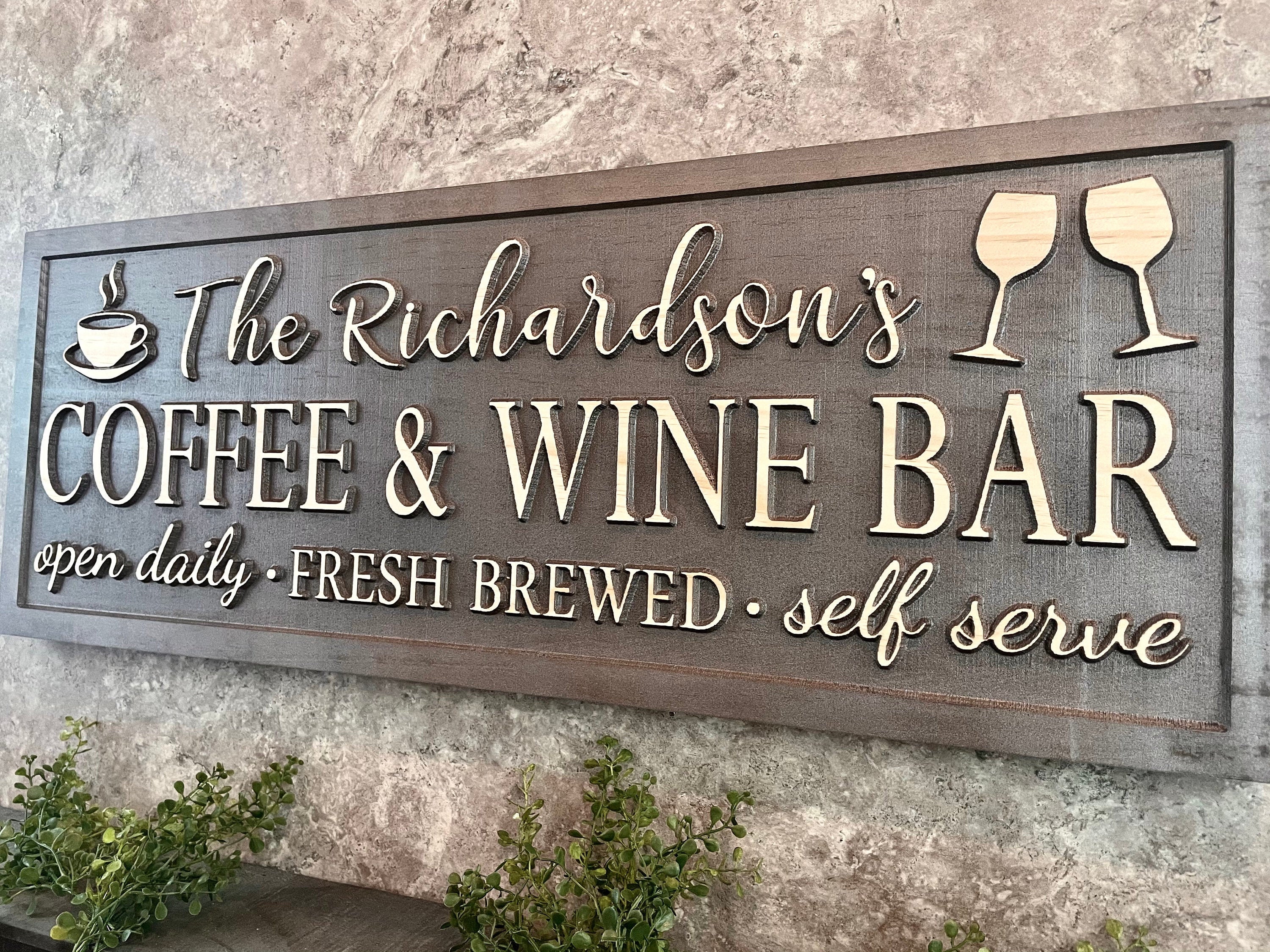 Custom Wine Coffee Bar Carved Wood Name Signs Personalized Etsy