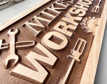 Dad's Workshop Wood Sign - Rustic 3D Garage Decor, 15x5 Inch, Father's Day Gift, Man Cave Accessory