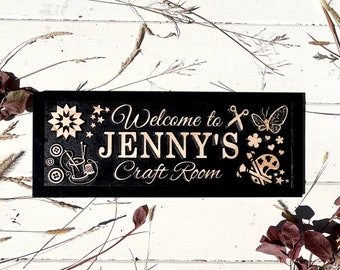 Personalized Craft Room Sign, Custom Carved Wood Art Studio Decor