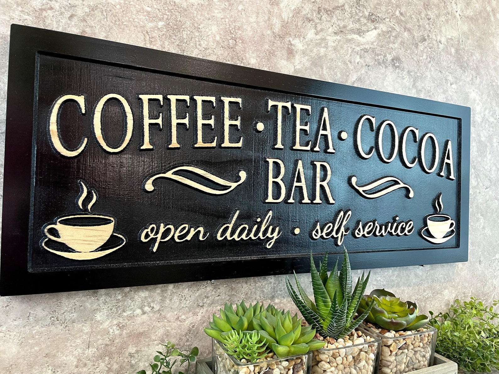 Coffee Tea Cocoa Bar Sign Custom Coffee Bar Sign Home Kitchen Etsy