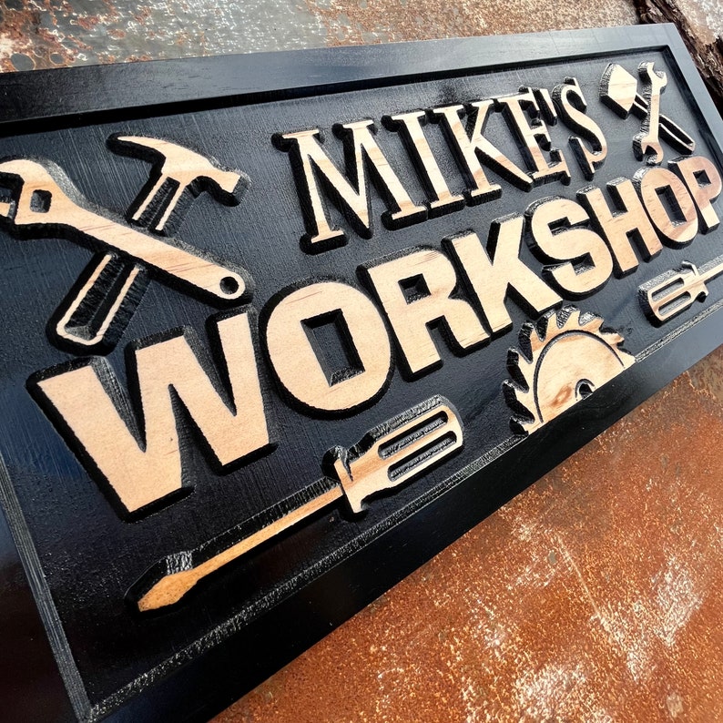 Personalized Workshop sign Father's Day gift for dad Custom Wood shop name signs for Garage Man cave Decor Shop Sign Birthday Gifts for Him image 7