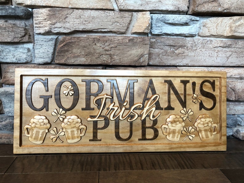 Personalized Bar sign Irish pub Wood Bar name Signs Custom Pub Etsy