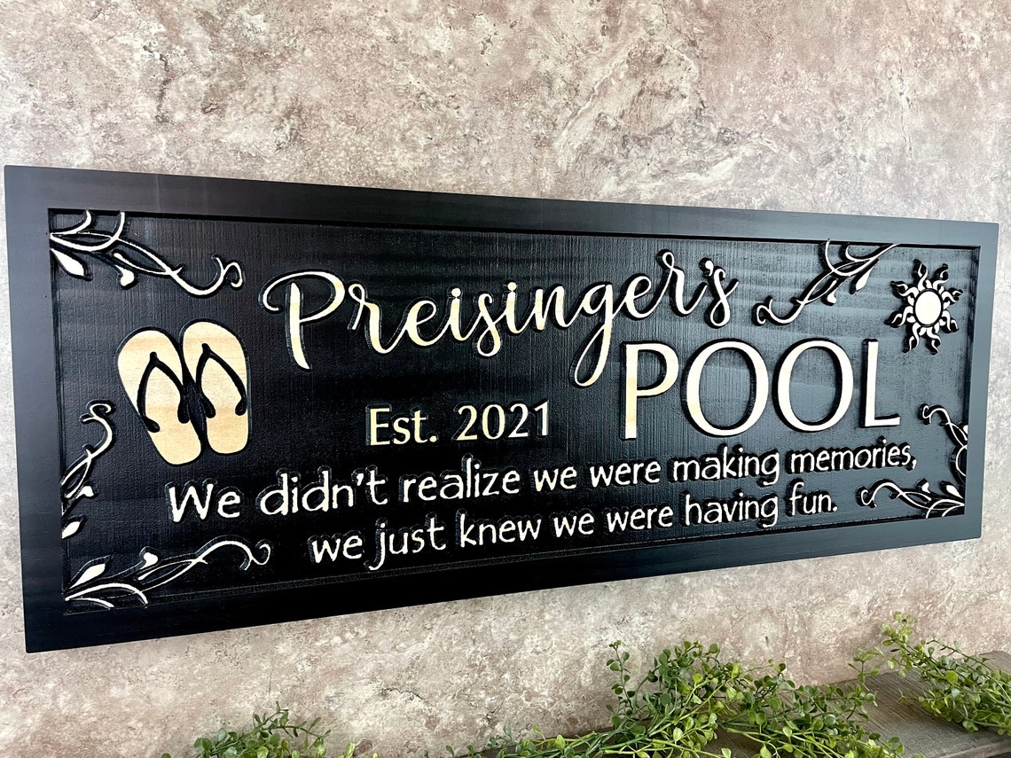 Custom Backyard Pool Sign Personalized Pool Sign Palm Tree Etsy