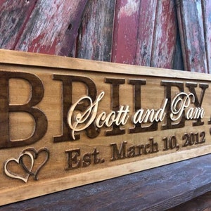 Wedding Gift for Couple Personalized Name Sign for New Home Carved Wood Sign with Date Custom Anniversary Present for Him or Her image 2