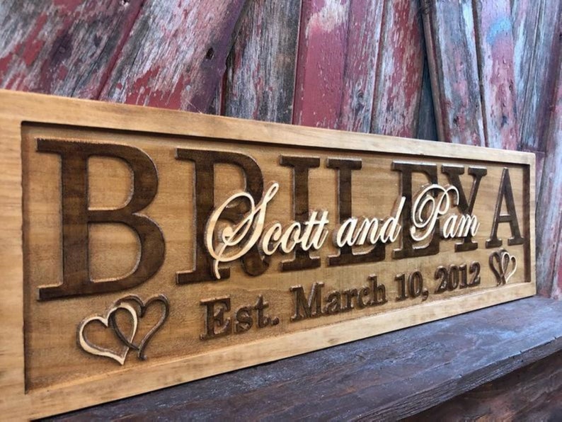 Wedding Gift for Couple Personalized Name Sign for New Home Carved Wood Sign with Date Custom Anniversary Present for Him or Her image 2