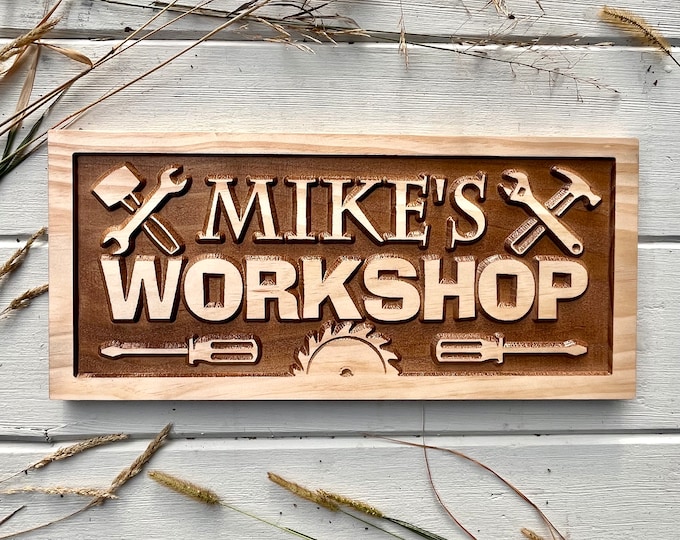 Personalized Wood Workshop Sign, Custom Garage Decor, Birthday Gift for Dad man cave